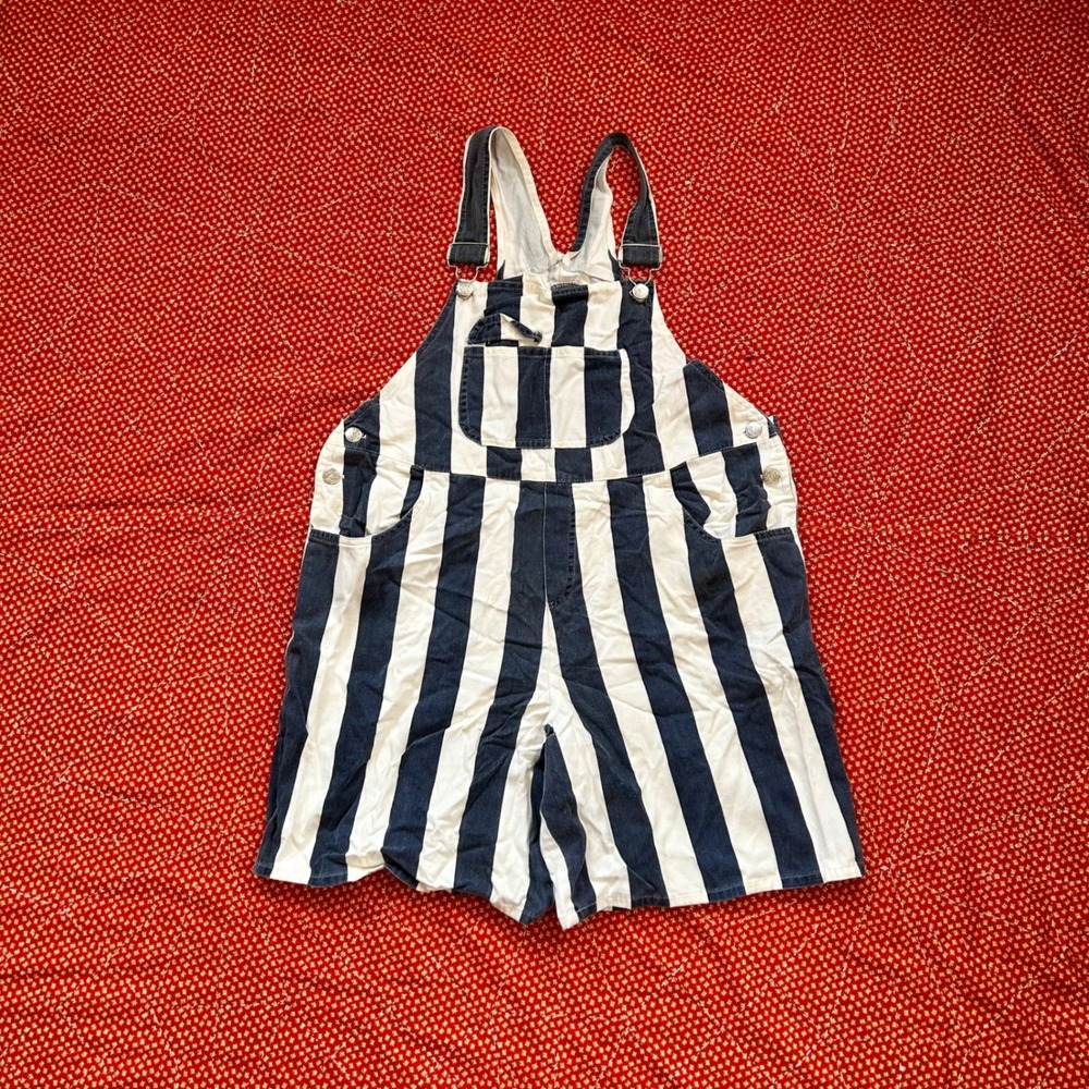 Vintage Philly California Striped Denim Shortalls Overalls Blue White USA